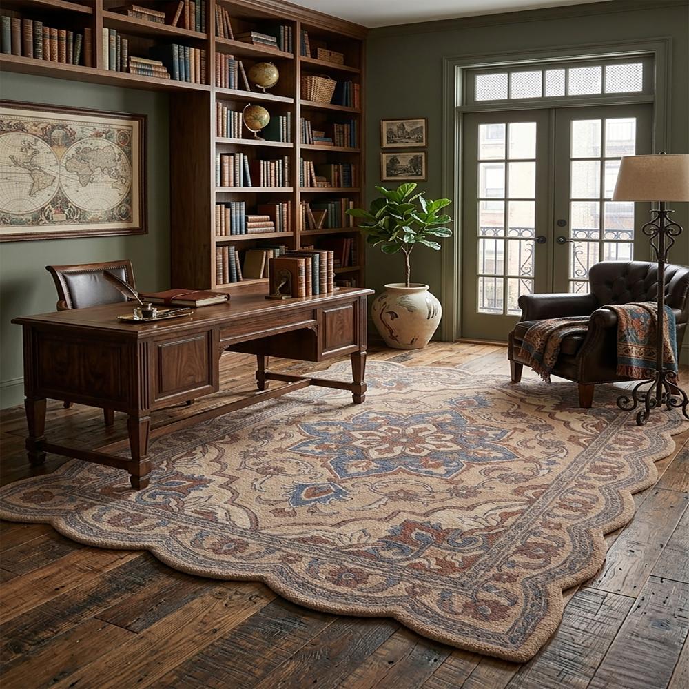 Scalloped Floral Wool Rug