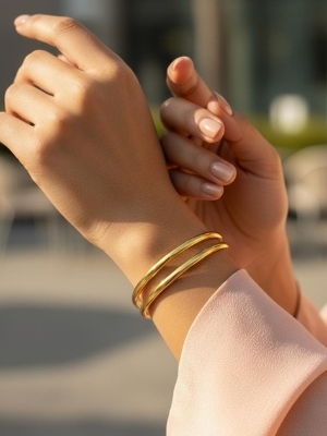 Minimal Double Band Gold Cuff Bracelet - Weight: 0.15
