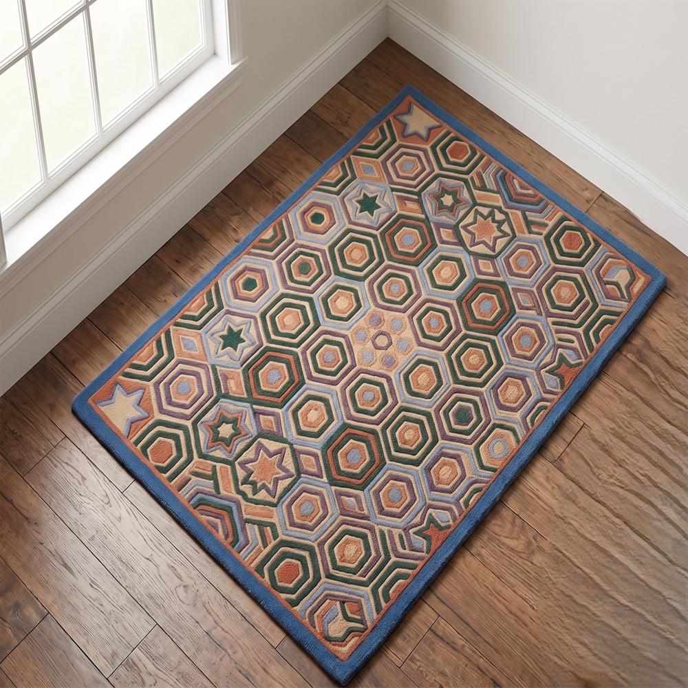 Geometric Hexagon Pattern Wool Rug