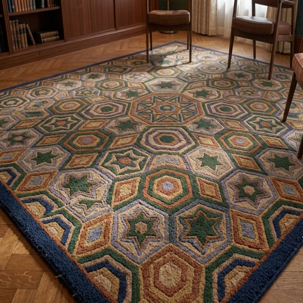 Geometric Hexagon Pattern Wool Rug