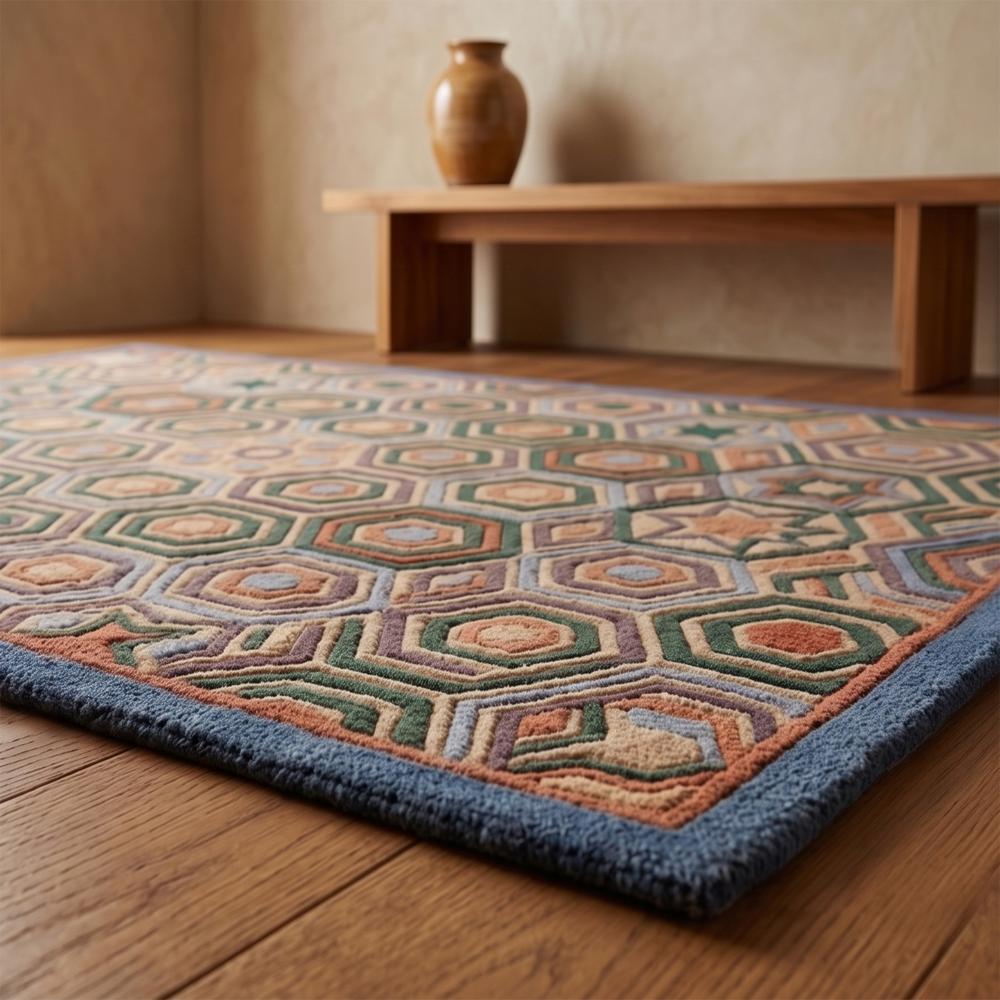 Geometric Hexagon Pattern Wool Rug