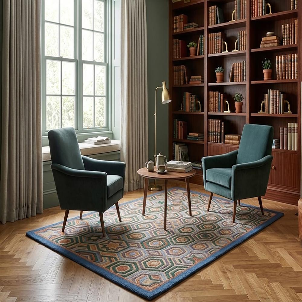 Geometric Hexagon Pattern Wool Rug
