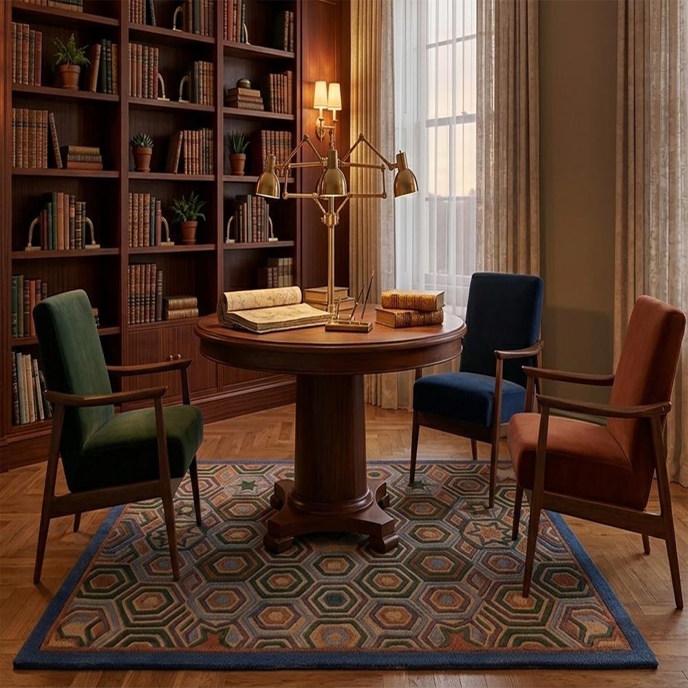 Geometric Hexagon Pattern Wool Rug