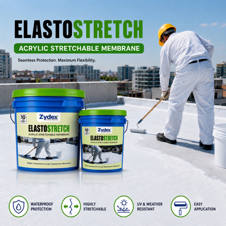 ElastoStretch Single Component Acrylic Elastomeric Waterproofing Membrane for Roof, Terrace & Exterior Walls
