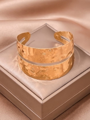 Gold-Tone Hammered Cuff Bracelet - Color: Gold