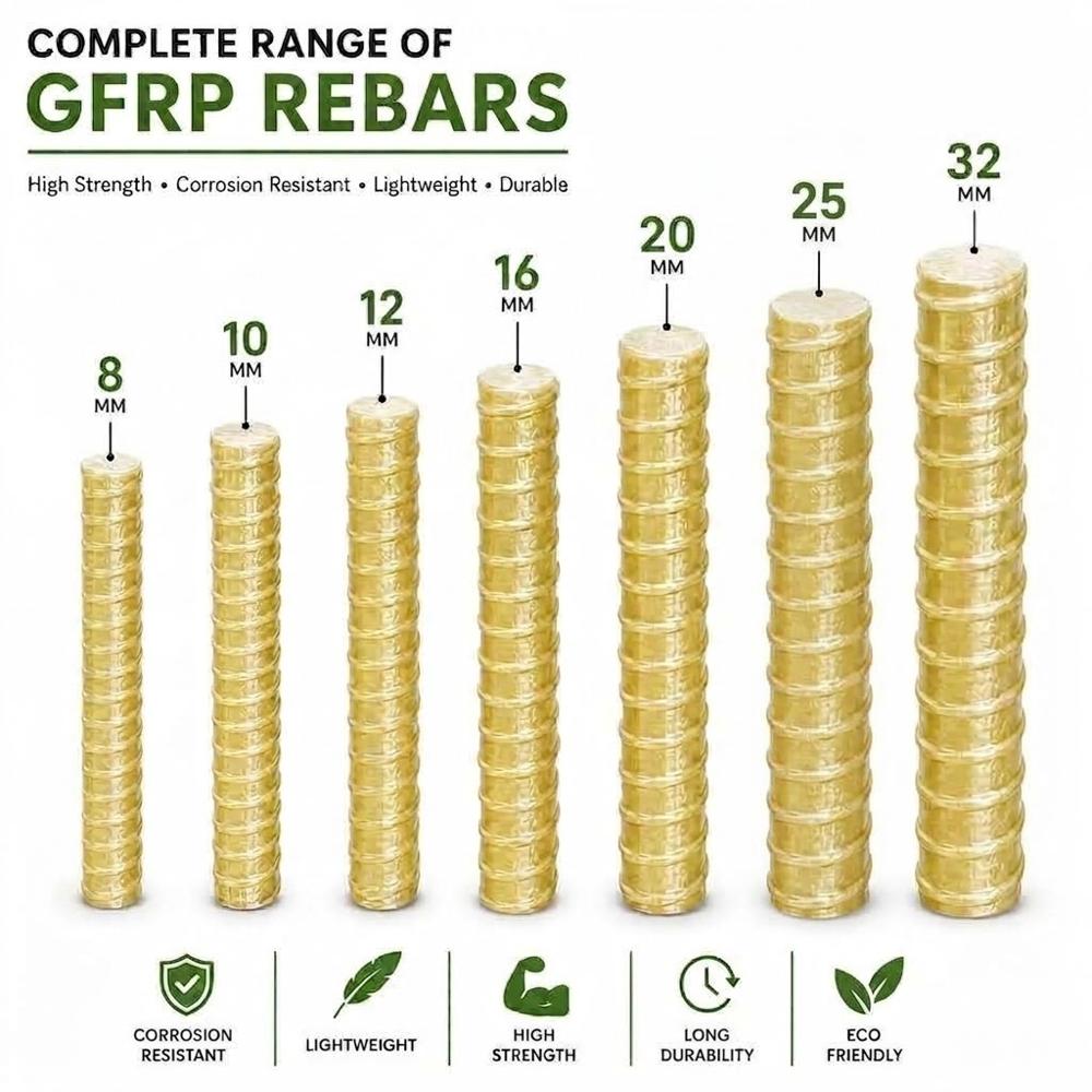 Glass Fiber Reinforced Polymer (GFRP) Rebars 8 MM, 10 MM, 12 MM, 16 MM, 20 MM, 25 MM & 32 MM