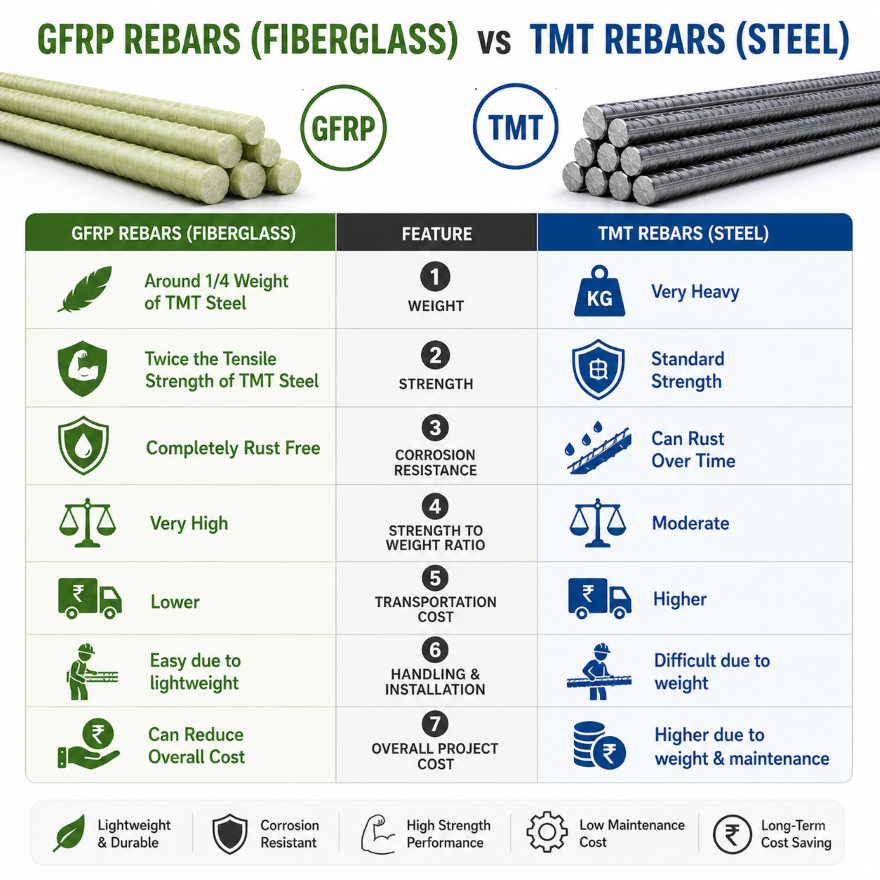 Glass Fiber Reinforced Polymer (GFRP) Rebars 8 MM, 10 MM, 12 MM, 16 MM, 20 MM, 25 MM & 32 MM