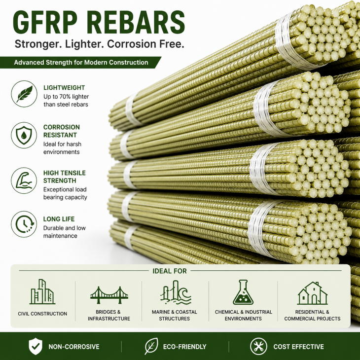 Glass Fiber Reinforced Polymer (GFRP) Rebars 8 MM, 10 MM, 12 MM, 16 MM, 20 MM, 25 MM & 32 MM