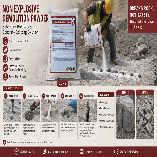 Non Explosive Demolition Powder 20 Kg Safe Rock Breaking & Concrete Splitting Solution