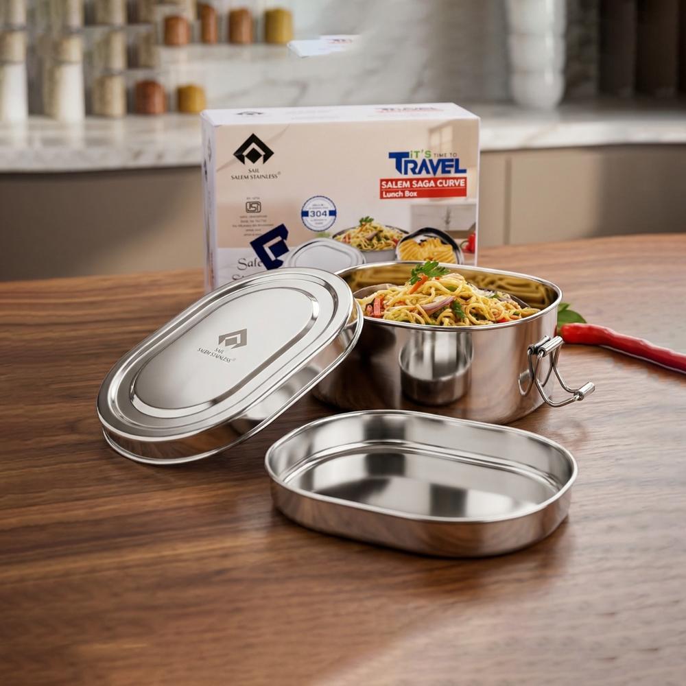 SAIL SALEM Saga Curve Stainless Steel Lunch Box | Rust Free Travel Tiffin Box for Office, School & Travel | Food Grade