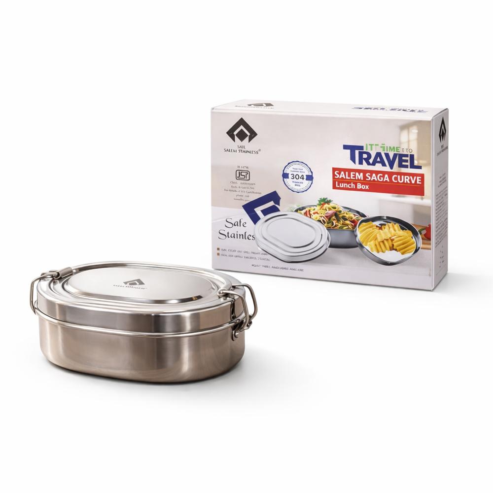 SAIL SALEM Saga Curve Stainless Steel Lunch Box | Rust Free Travel Tiffin Box for Office, School & Travel | Food Grade