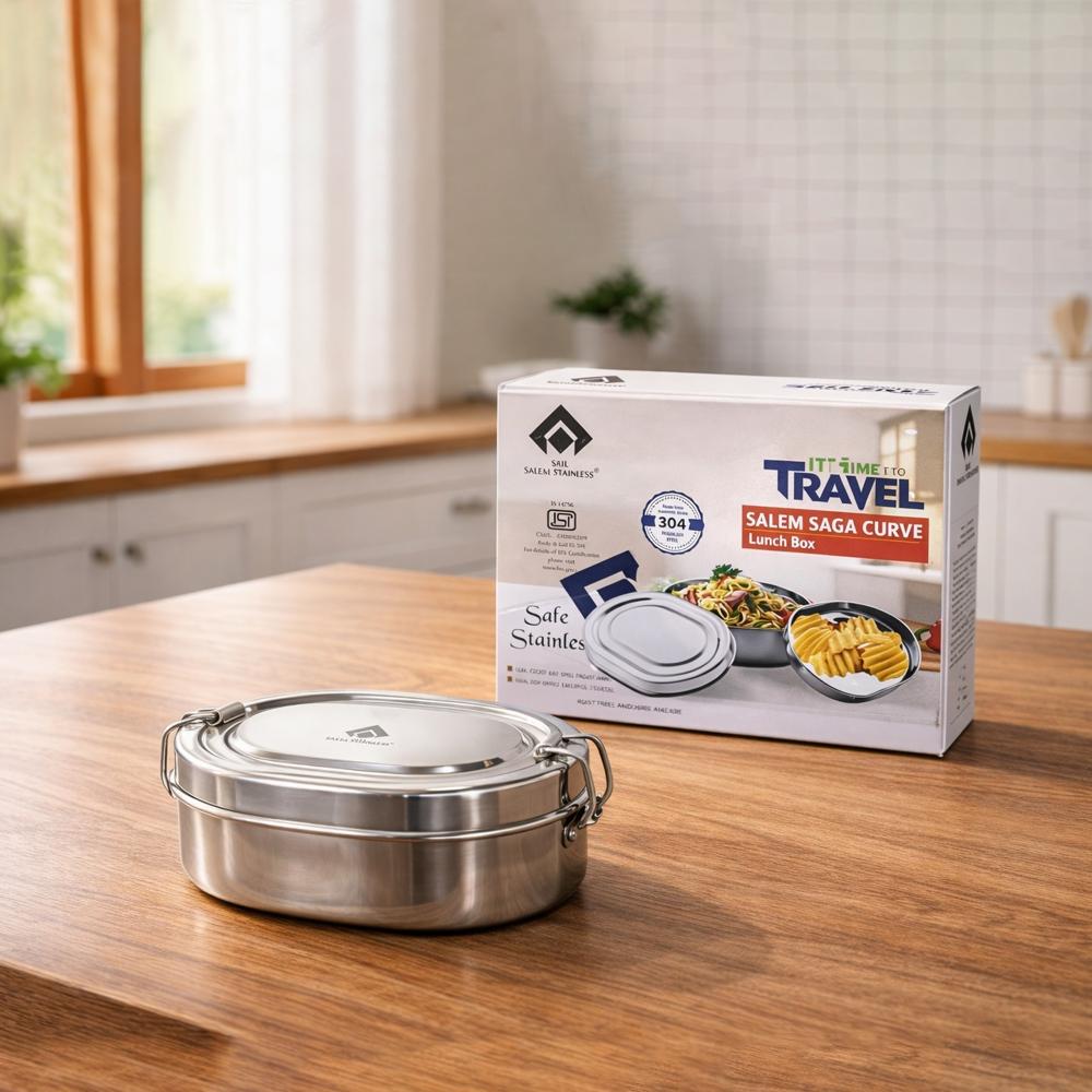 SAIL SALEM Saga Curve Stainless Steel Lunch Box | Rust Free Travel Tiffin Box for Office, School & Travel | Food Grade