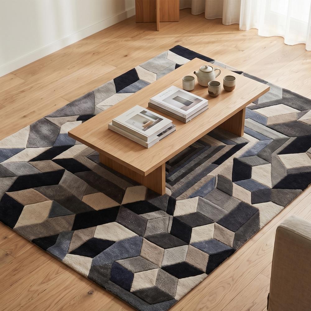 Modern Geometric Optical Illusion Wool Rug