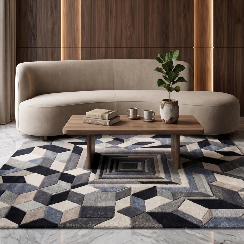 Modern Geometric Optical Illusion Wool Rug