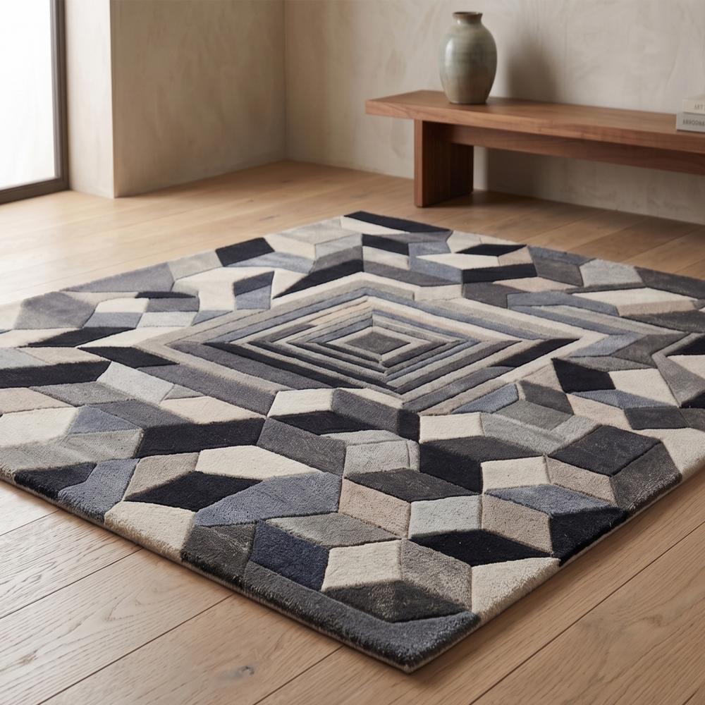 Modern Geometric Optical Illusion Wool Rug