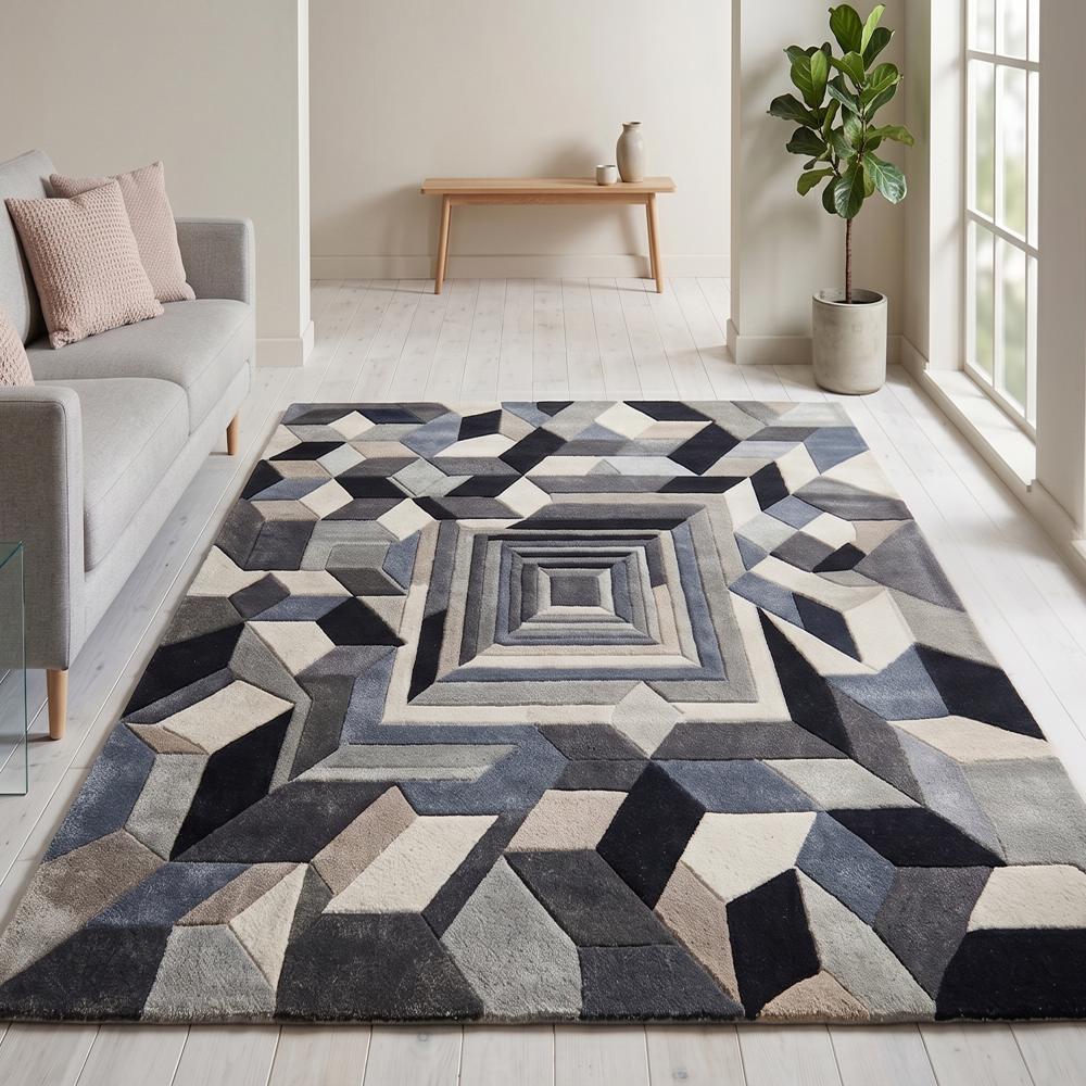 Modern Geometric Optical Illusion Wool Rug