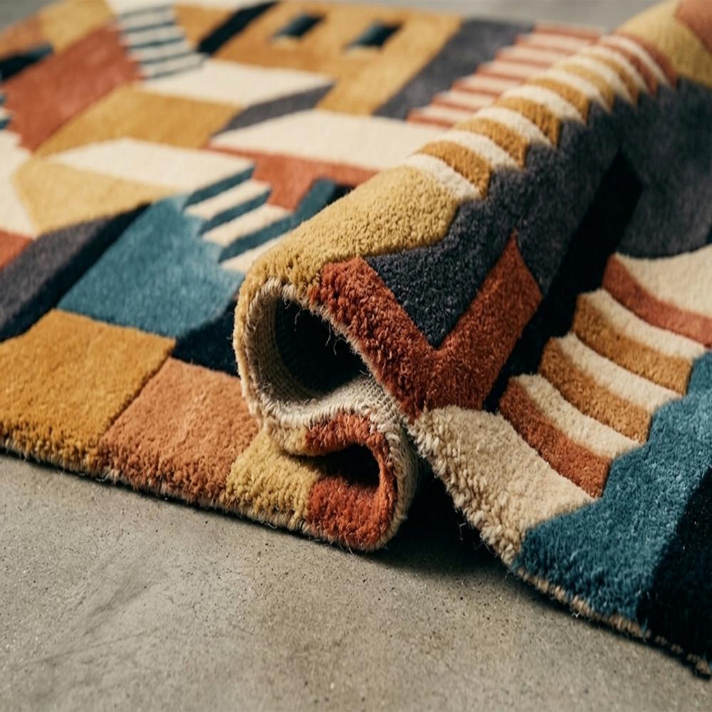Modern Geometric Abstract Area Rug with Staircase Design and Multicolor Pattern