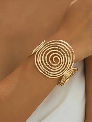Gold Spiral Cuff Bracelet A Statement Open Bangle With Geometric Coil Design - Weight: 0.15