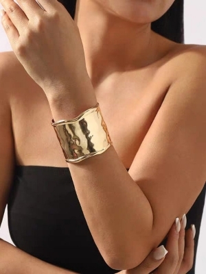 Gold Hammered Wide Cuff Bracelet A Statement Fashion Bracelet - Weight: 0.15