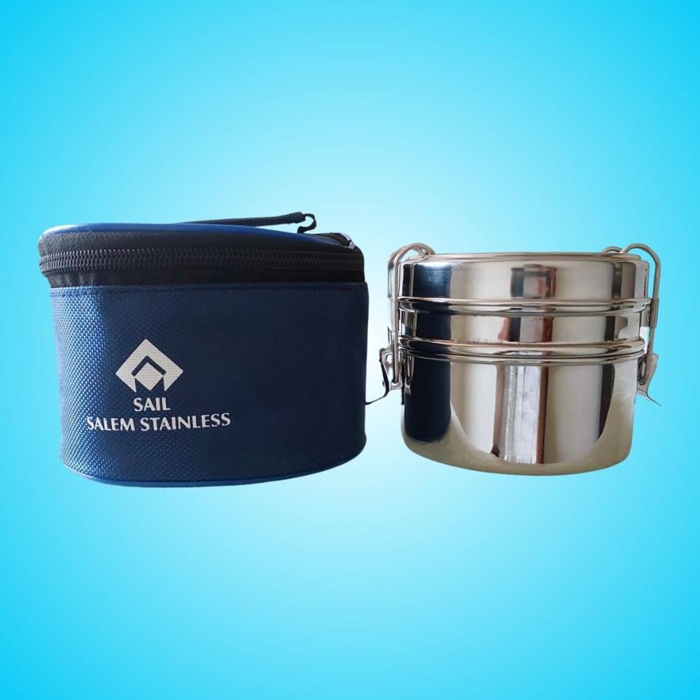 BRAND: SAIL SALEM STAINLESS Lunch Box & Tiffin- 2 Layer, 2 Tier Tiffin Box Stainless steel, 304 Grade Stainless steel, SAIL Salem, SAIL, Steel Tiffin Box