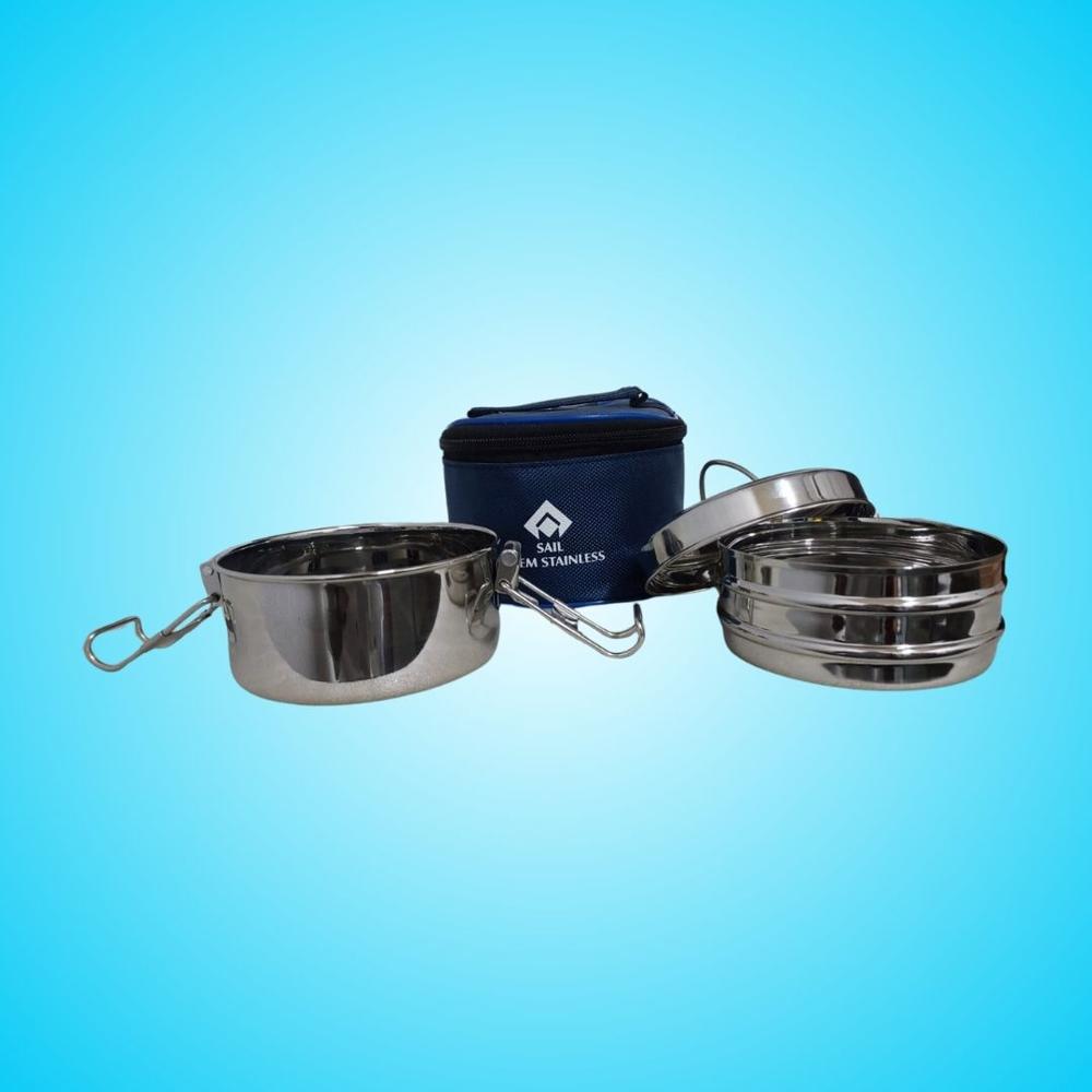 BRAND: SAIL SALEM STAINLESS Lunch Box & Tiffin- 2 Layer, 2 Tier Tiffin Box Stainless steel, 304 Grade Stainless steel, SAIL Salem, SAIL, Steel Tiffin Box