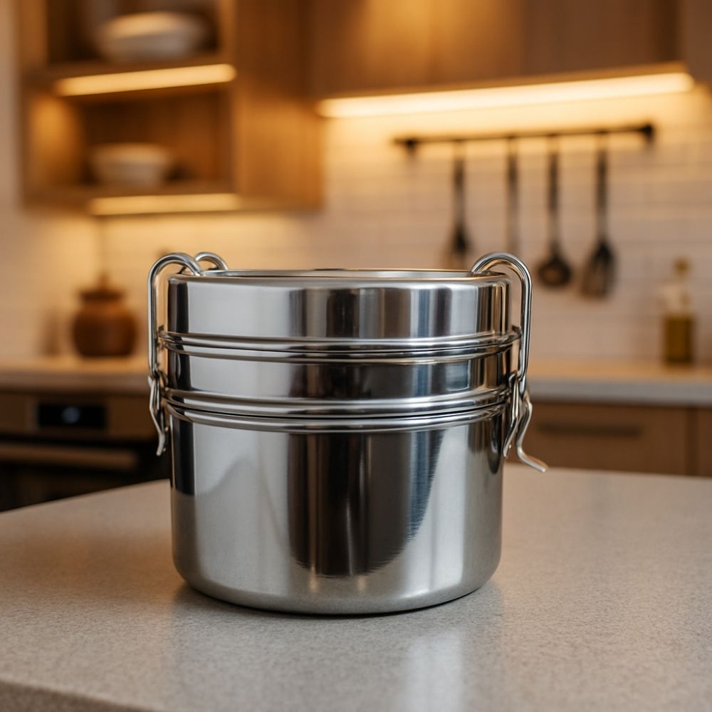 BRAND: SAIL SALEM STAINLESS Lunch Box & Tiffin- 2 Layer, 2 Tier Tiffin Box Stainless steel, 304 Grade Stainless steel, SAIL Salem, SAIL, Steel Tiffin Box