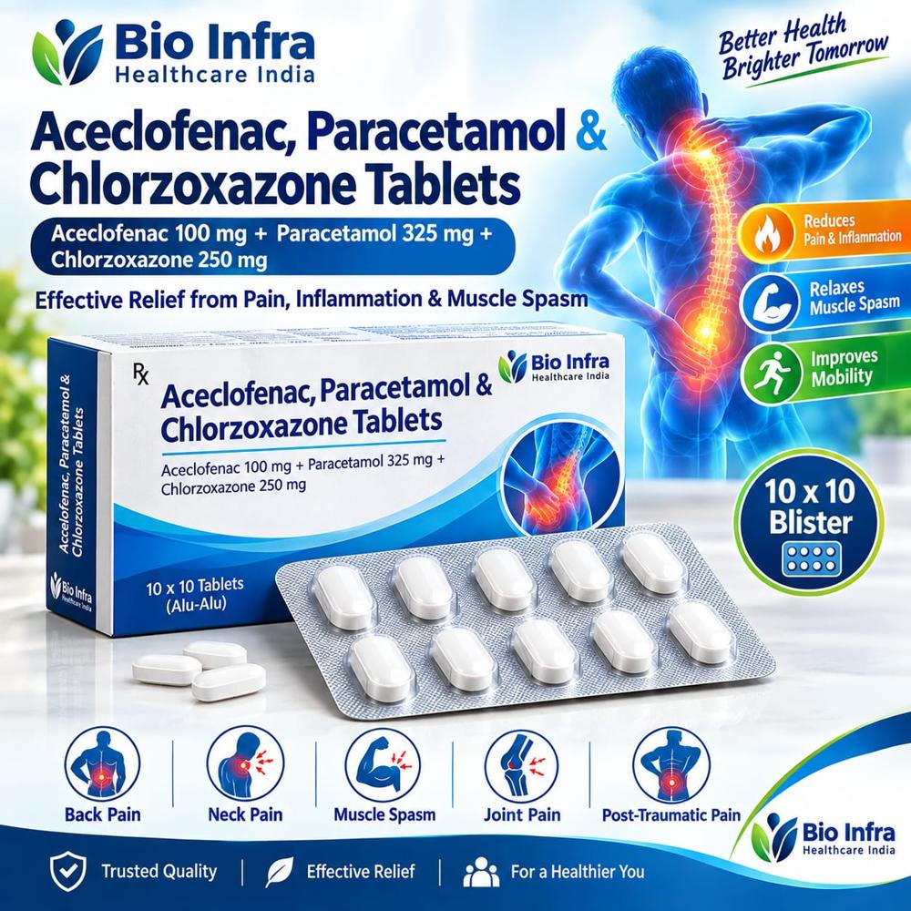 Aceclofenac, Paracetamol and chlorzoxazone Tablets