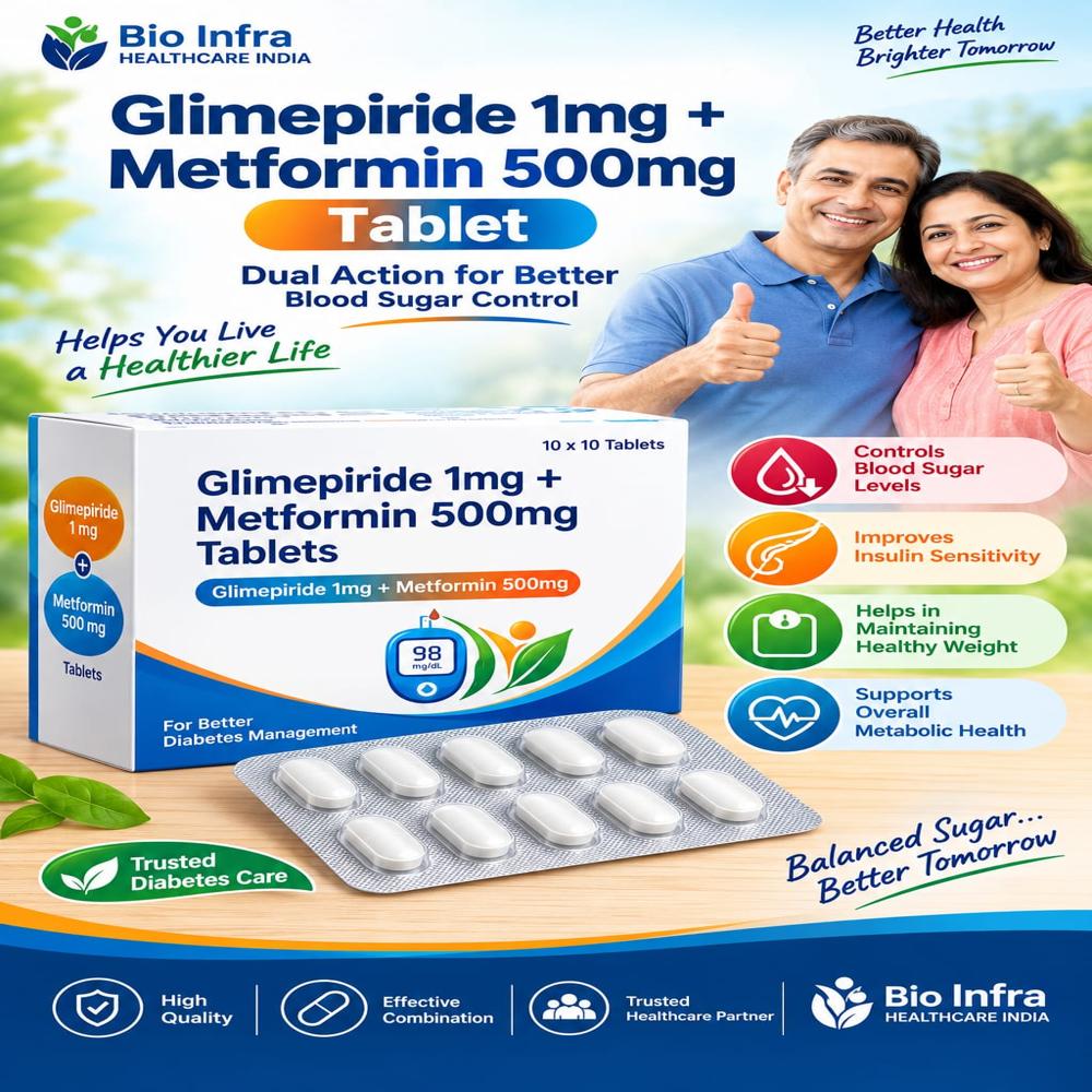 Glimepiride 1mg and Metformin 500Mg Tablets