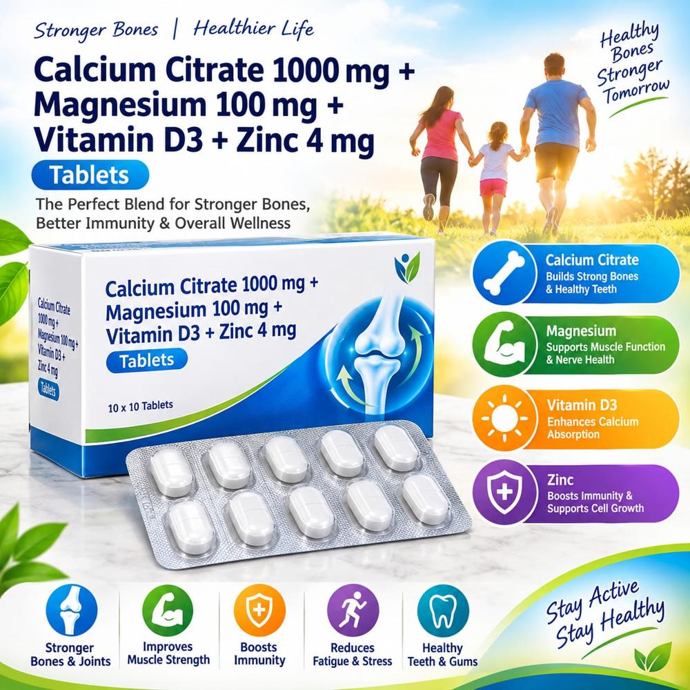 Calcium Citrate 1000MG and Magnesium 100MG and Vitamin D3 Plus Zinc 4MG
