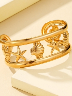 Ocean-Inspired Gold Cuff Bracelet - Weight: 0.15