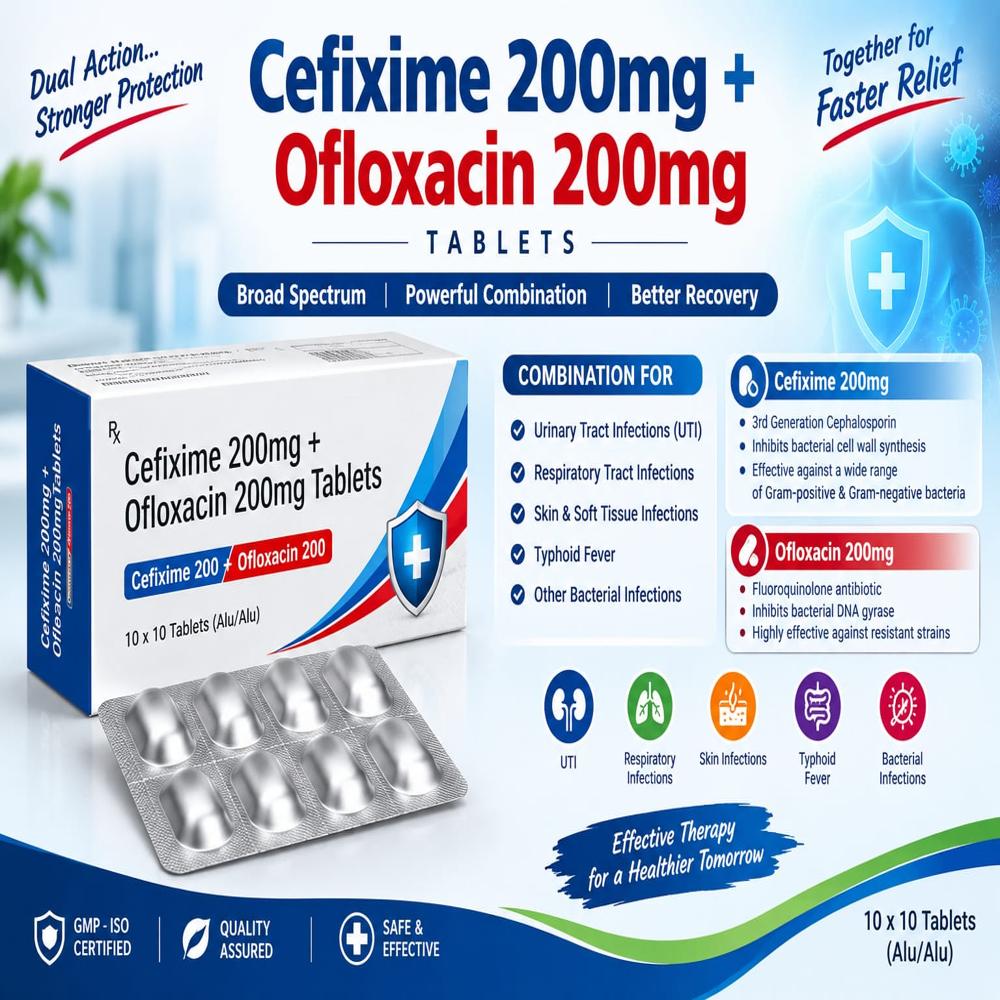 Cefixime 200MG and ofloxacin 200mG Tablets