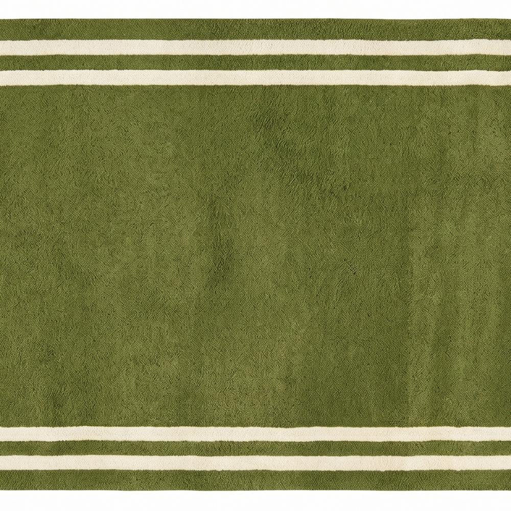 Modern Green Runner Rug with Double Cream Border for Hallway and Living Room