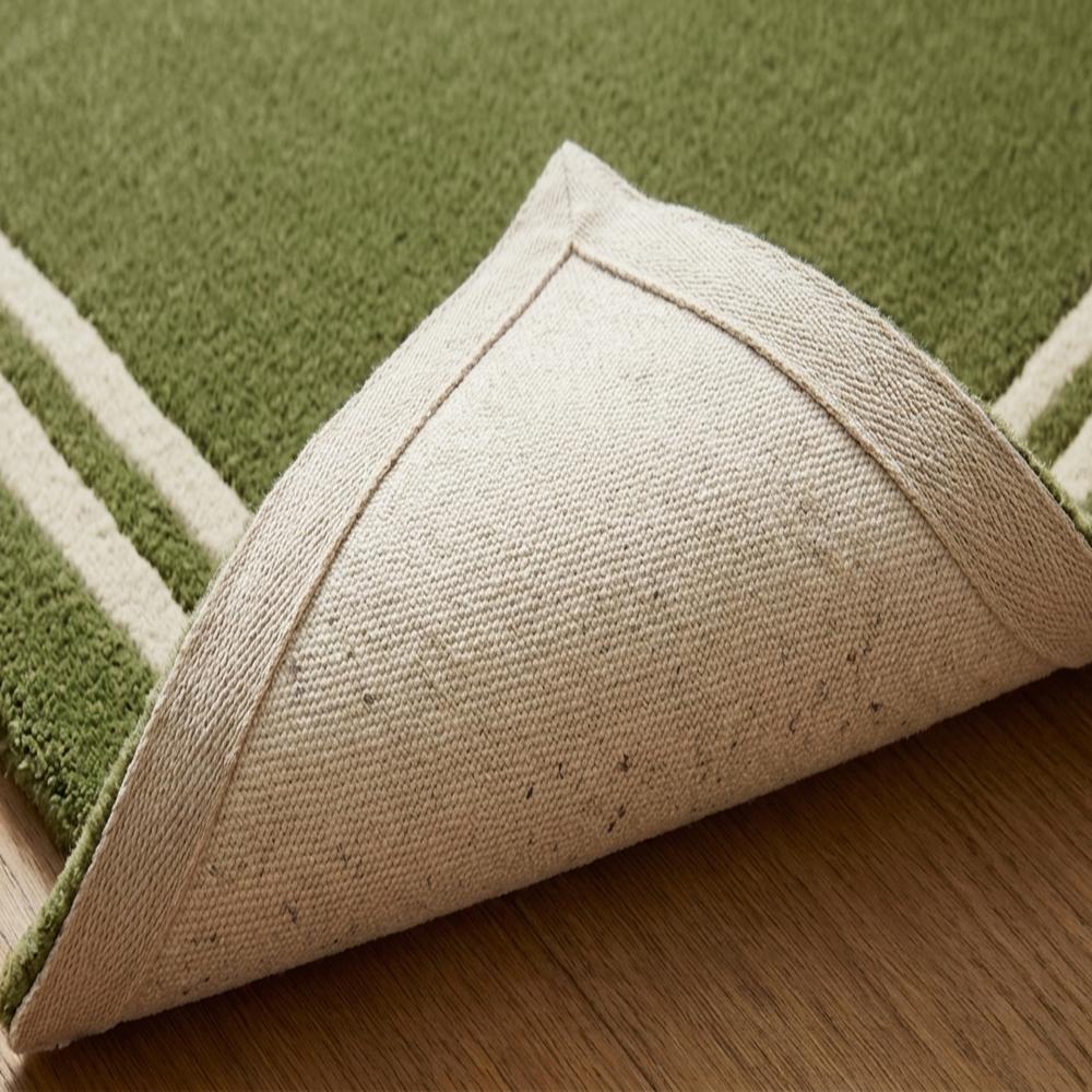 Modern Green Runner Rug with Double Cream Border for Hallway and Living Room
