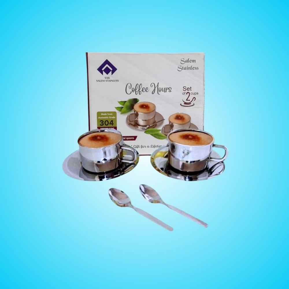 SAIL SALEM Stainless Steel Cups & Saucers Set of 2 Premium 304 Grade