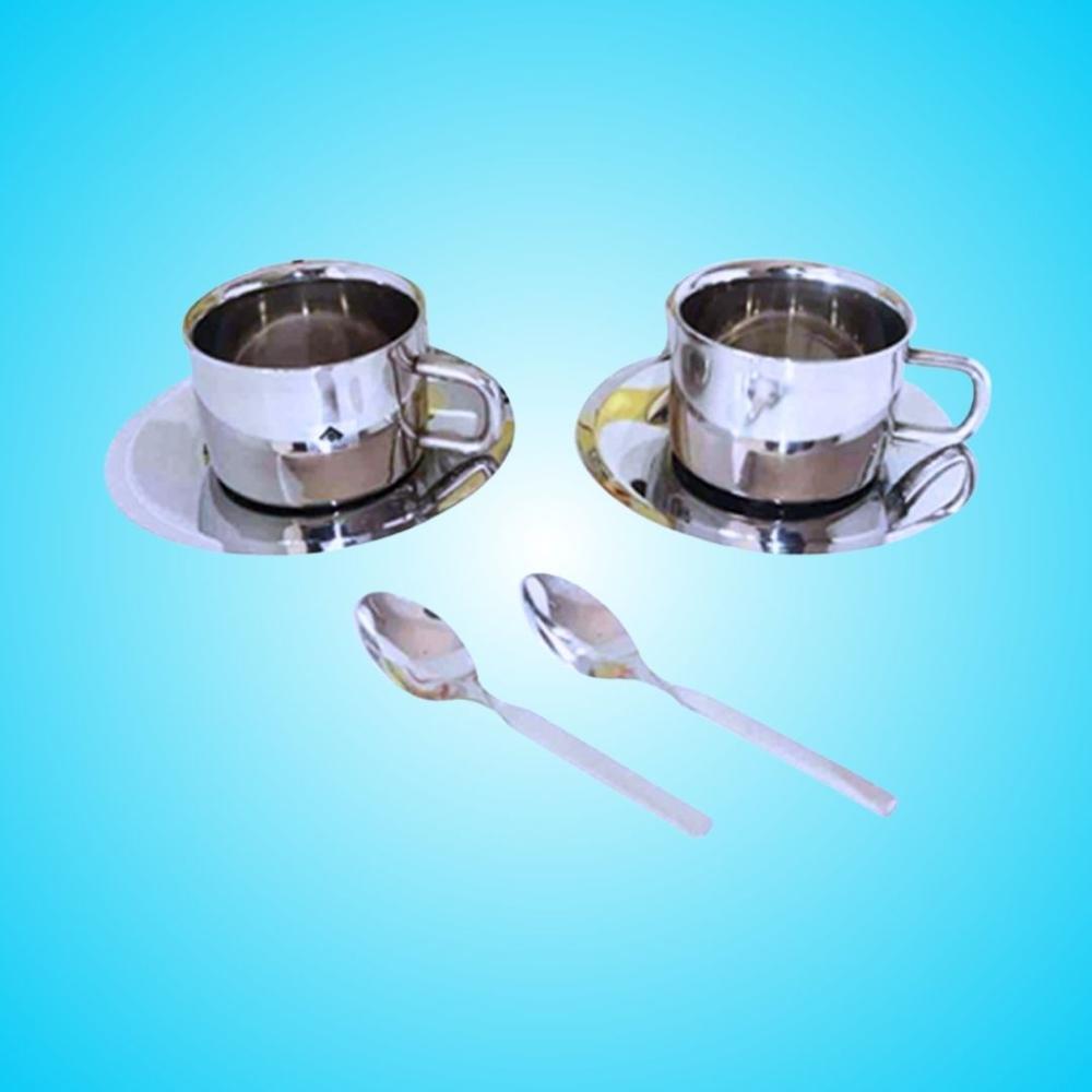 SAIL SALEM Stainless Steel Cups & Saucers Set of 2 Premium 304 Grade
