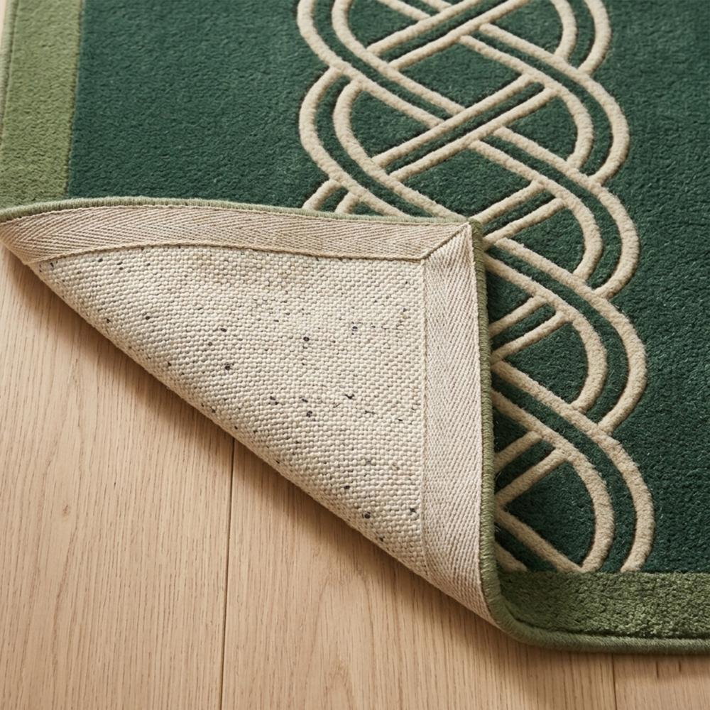 Dark Green Runner Rug with Cream Celtic Knot Geometric Pattern