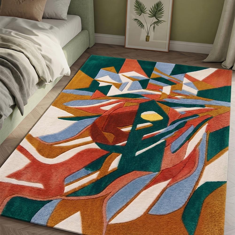 Modern Abstract Geometric Tufted Rug with Multicolor Artistic Pattern
