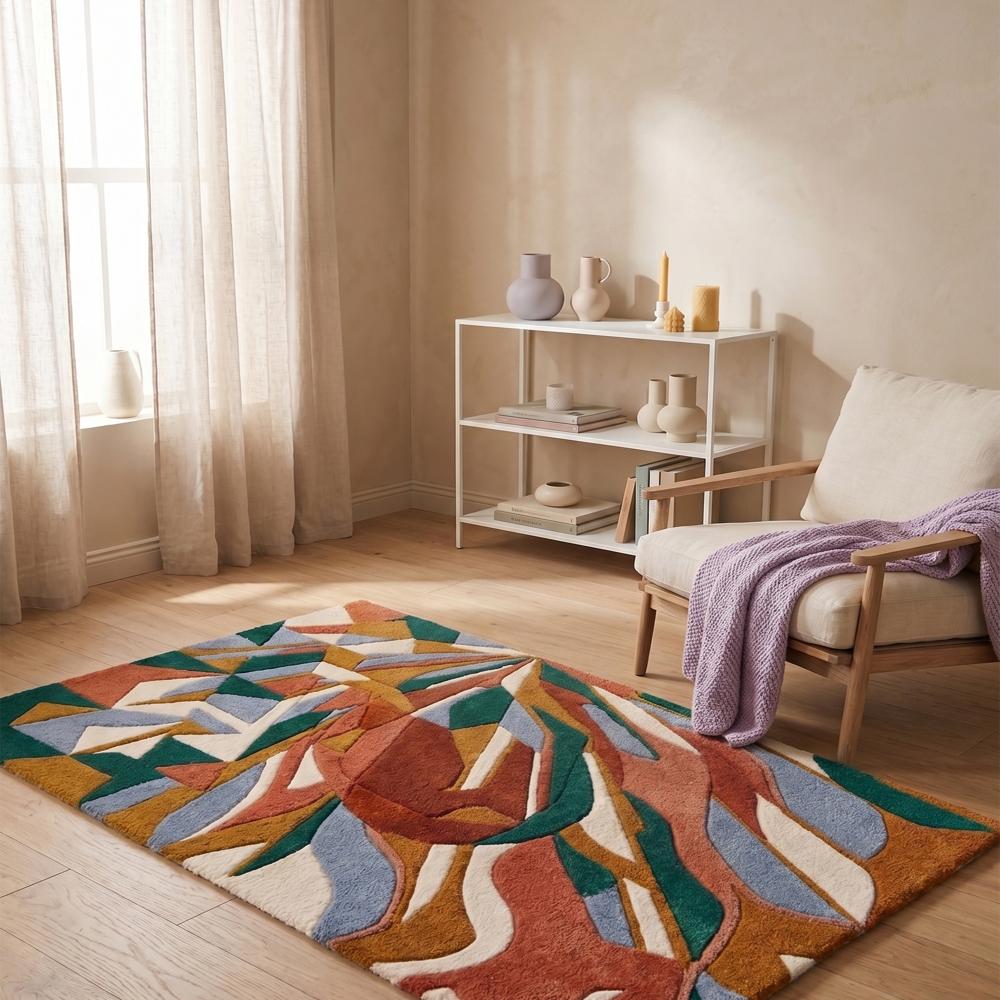 Modern Abstract Geometric Tufted Rug with Multicolor Artistic Pattern