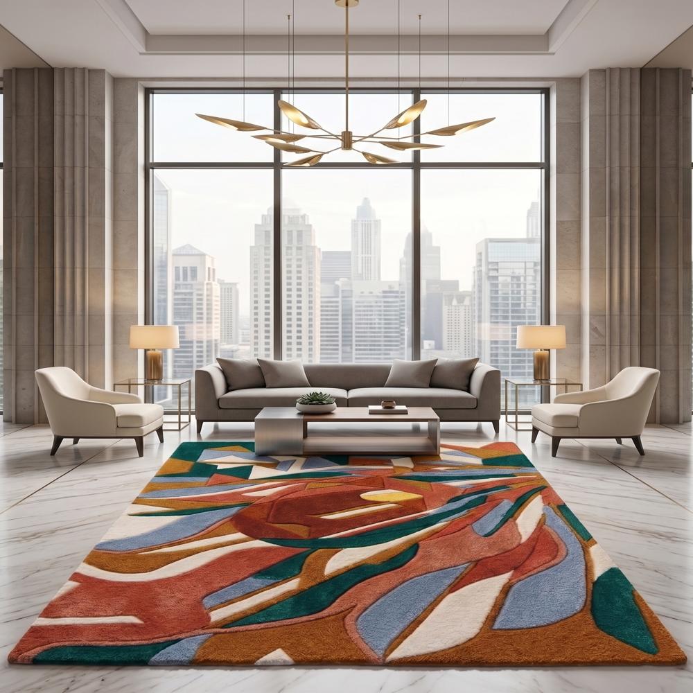 Modern Abstract Geometric Tufted Rug with Multicolor Artistic Pattern