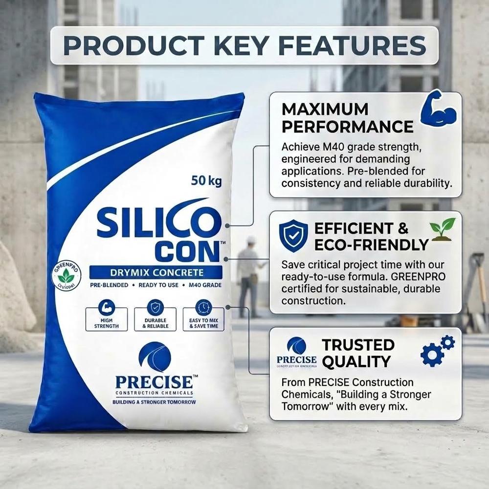 SILICO Con M40 Drymix Concrete Ready Mix M40 Grade Concrete for Columns, Beams, Slabs, PCC, DPC & Construction Applications