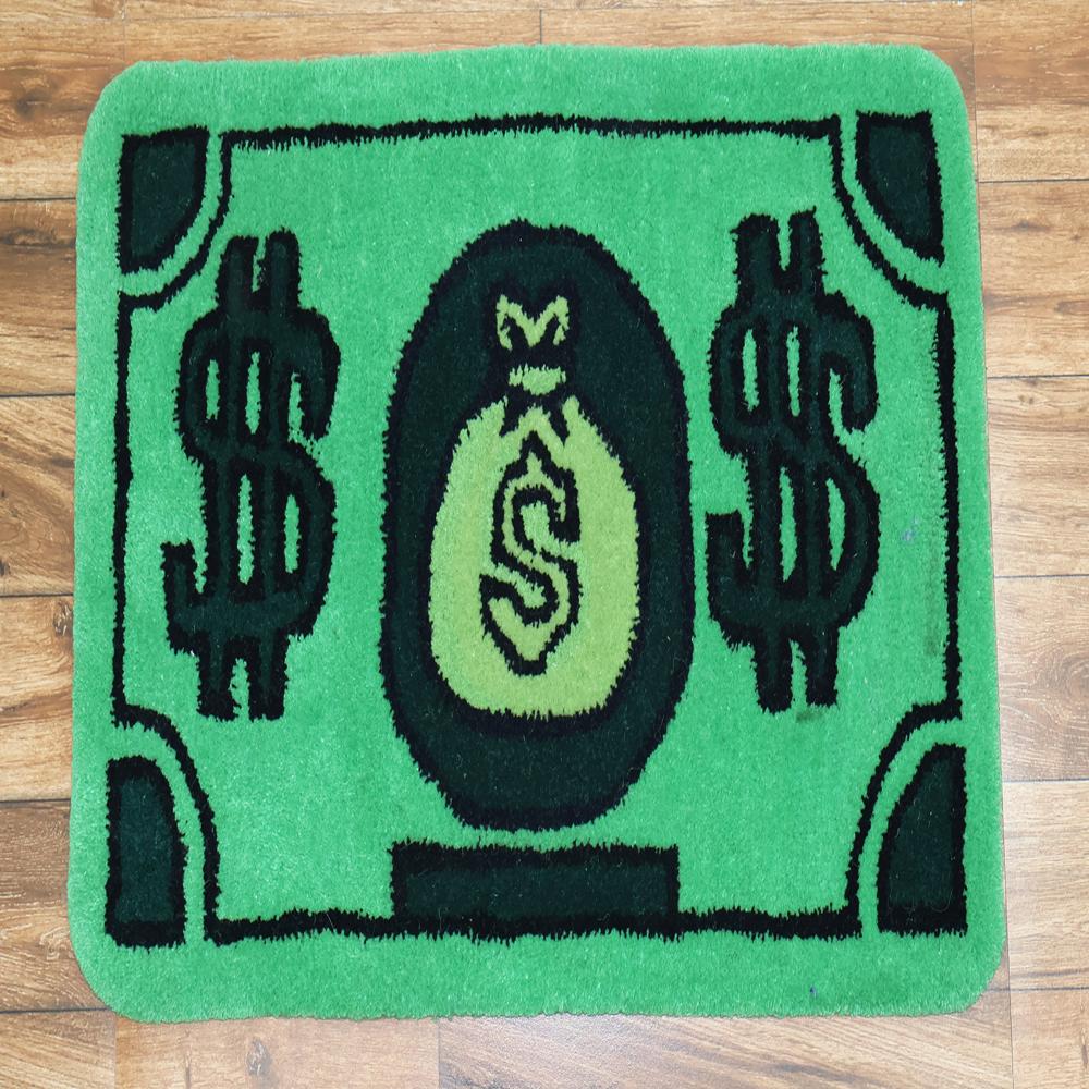 Green Money Rug, Dollar Sign Wool Rug, Cash Design Mat