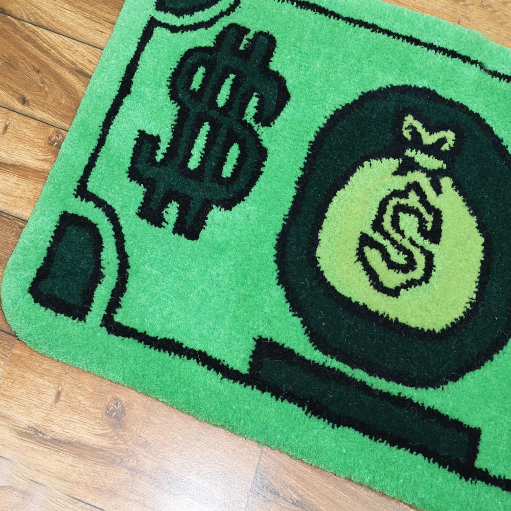 Green Money Rug, Dollar Sign Wool Rug, Cash Design Mat