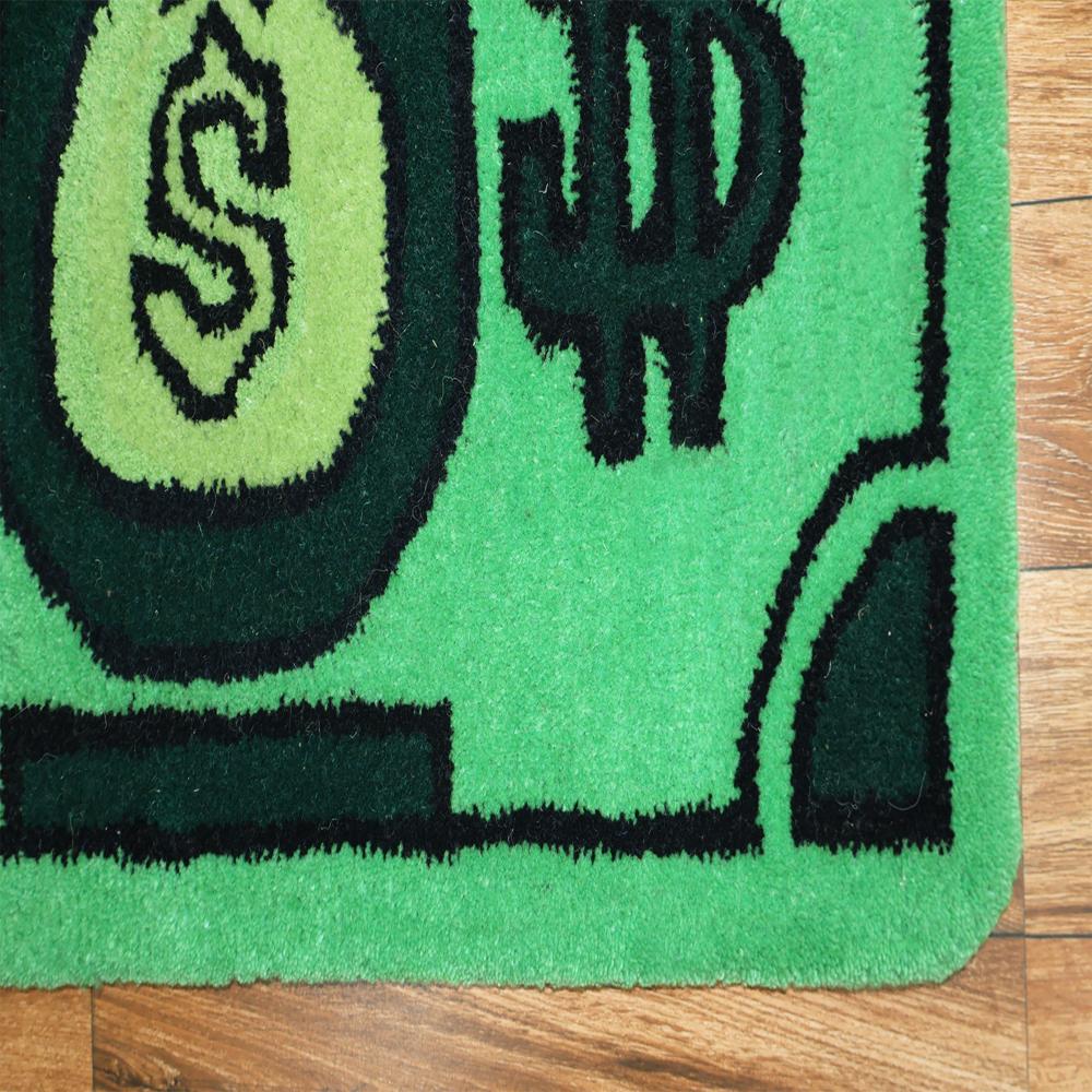 Green Money Rug, Dollar Sign Wool Rug, Cash Design Mat