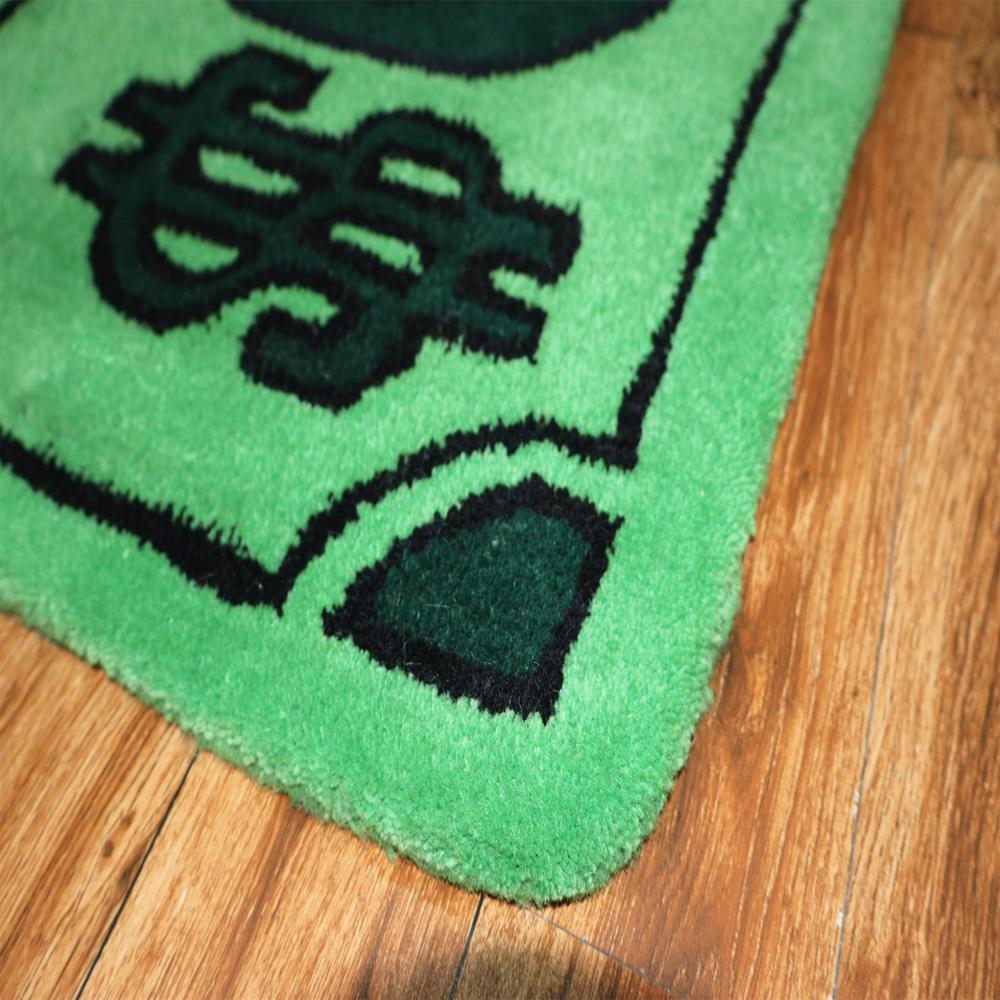 Green Money Rug, Dollar Sign Wool Rug, Cash Design Mat