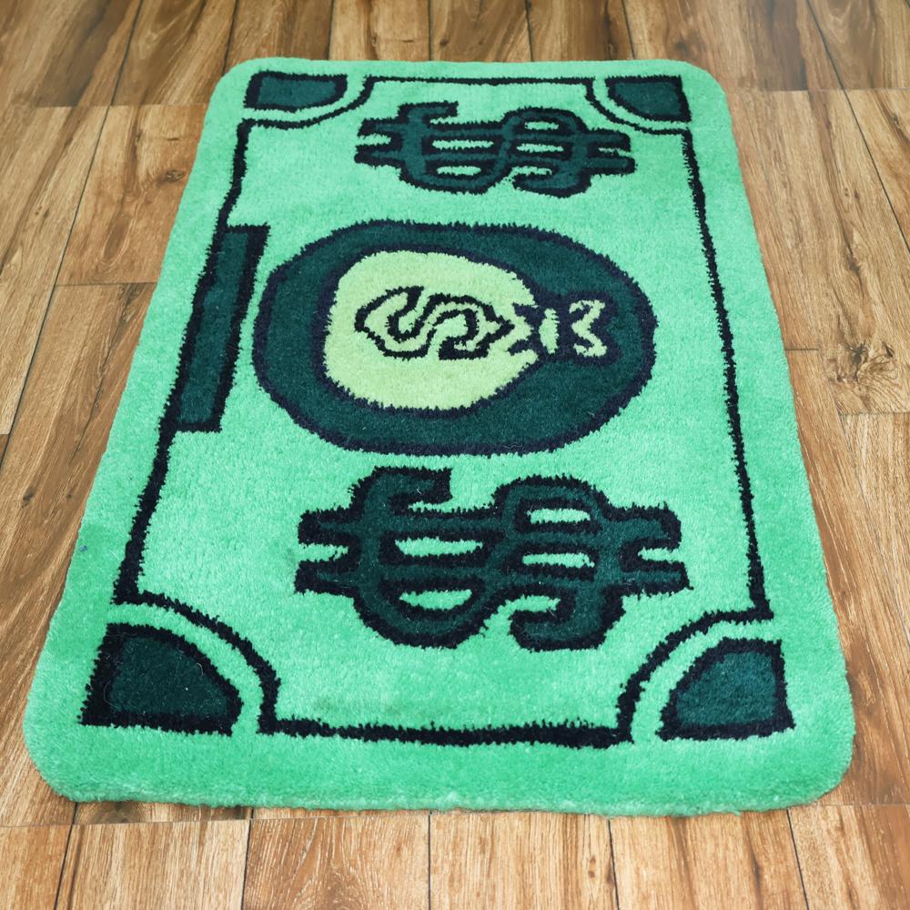 Green Money Rug, Dollar Sign Wool Rug, Cash Design Mat