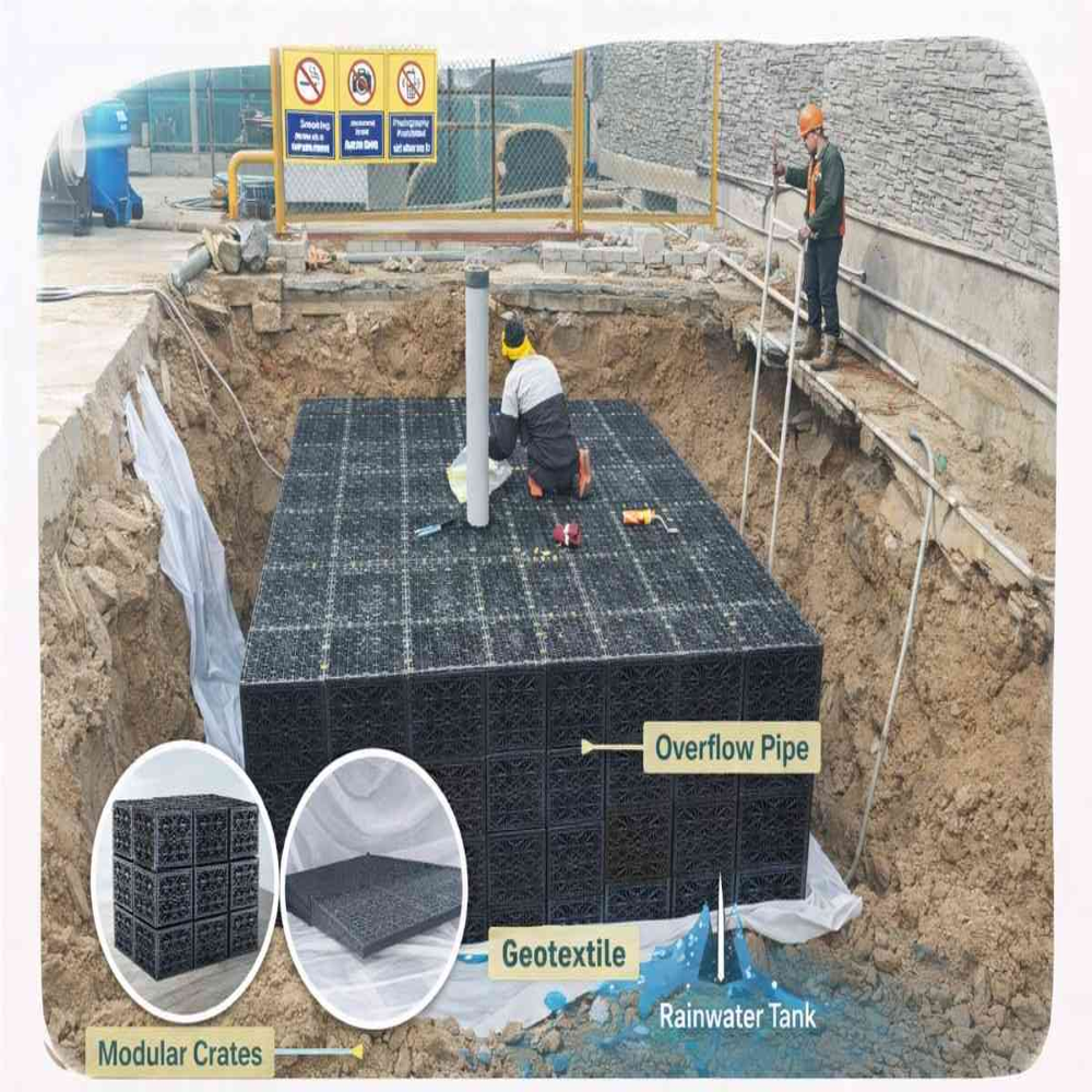 Modular polymer Rooftop Rain Water Harvesting