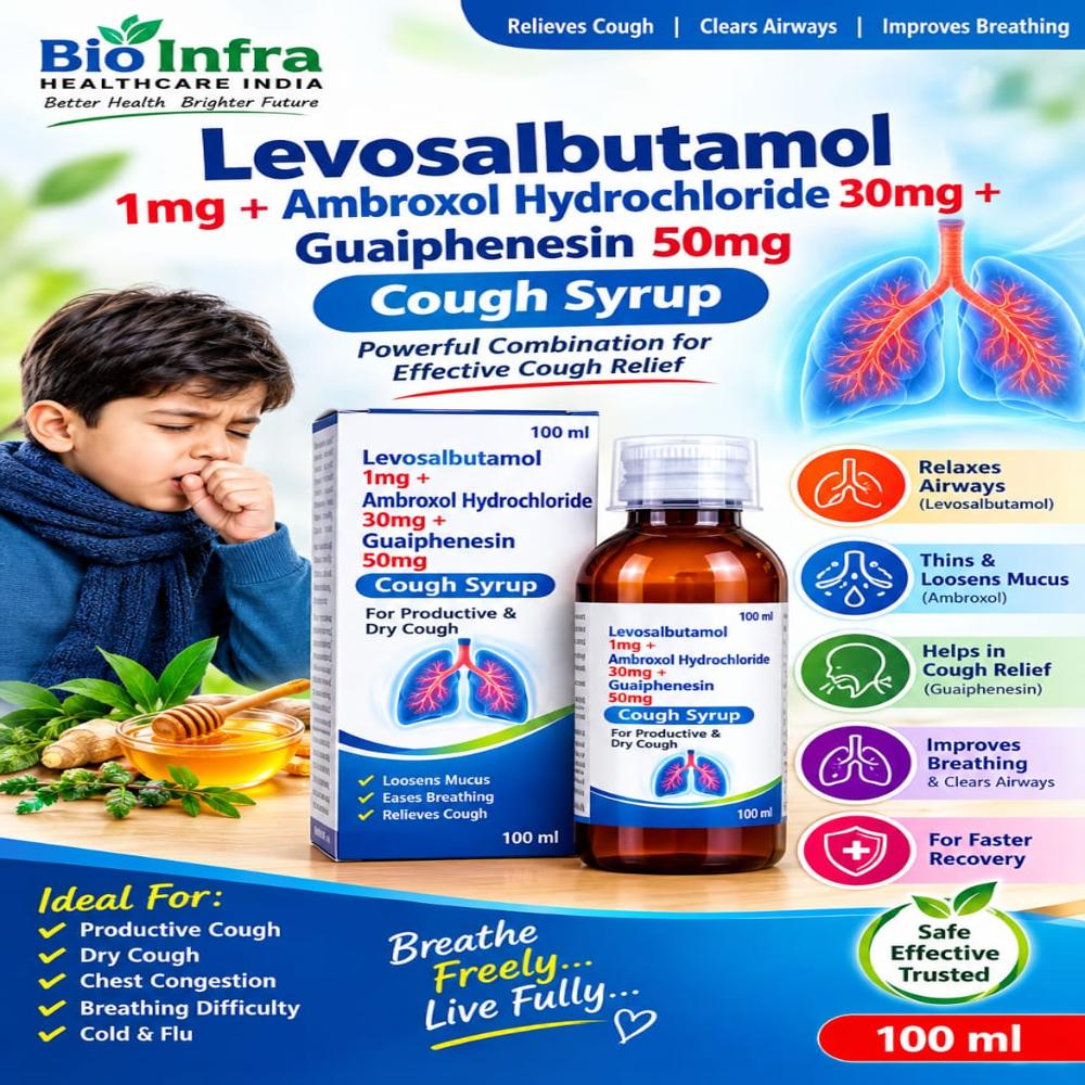 Levosalbutamol 1Mg Plus Ambroxol Hydrochloride 20Mg plus guaiphenesin 50MG