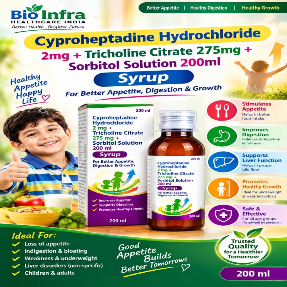 Cyproheptadine Hydrochloride 2Mg plus Tricholine citrate 275Mg Plus Sorbitol Solution 200Ml