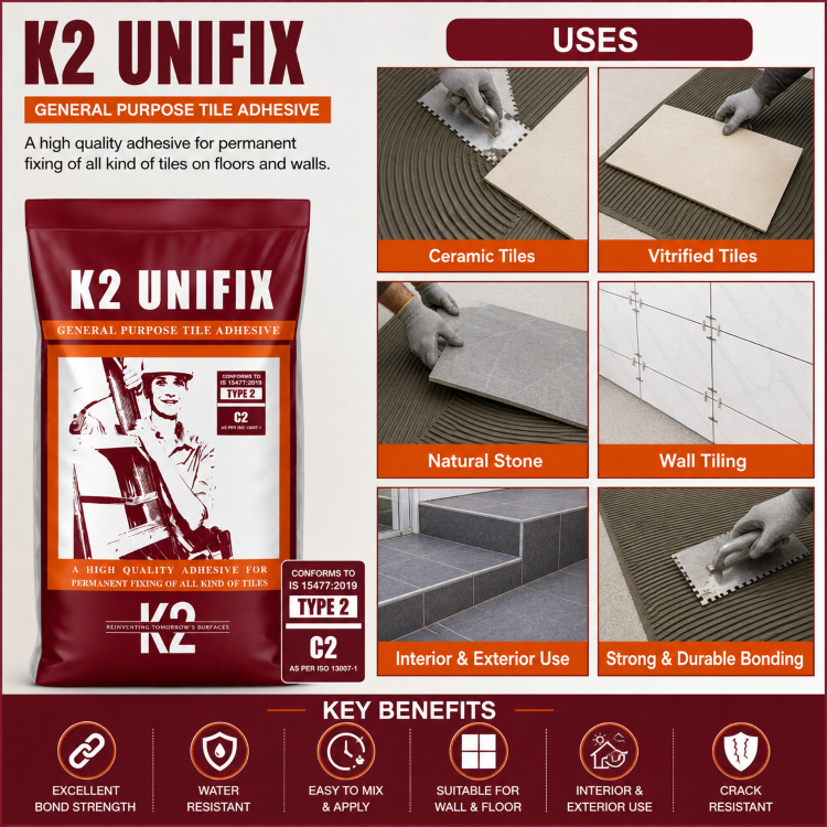 K2 Unifix General Purpose Tile Adhesive | High Bond Strength, Waterproof & Non-Slip