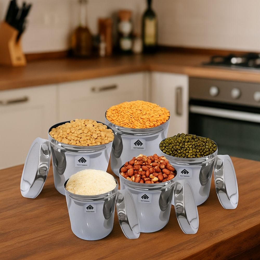 Steel Container (Dabba) Set of 5 Food Grade Kitchen Storage Containers for Everyday Use